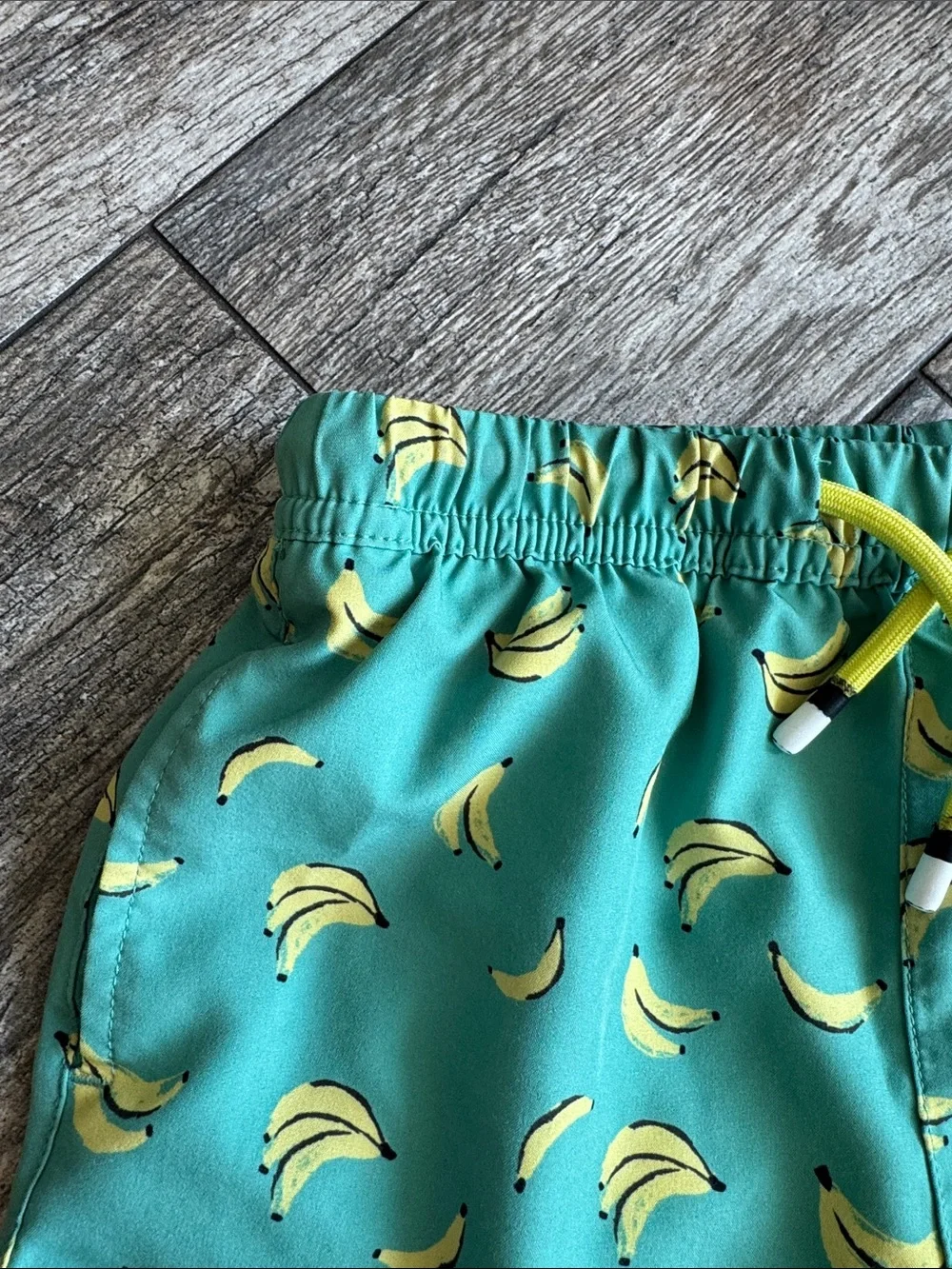 Kids Banana Print Swim Trunks - Teal and Yellow